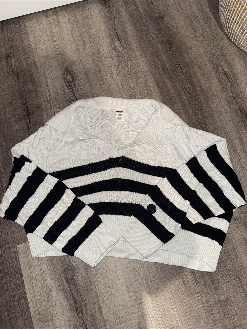 PINK Victoria's Secret Black and White Striped V-Neck Sweater
